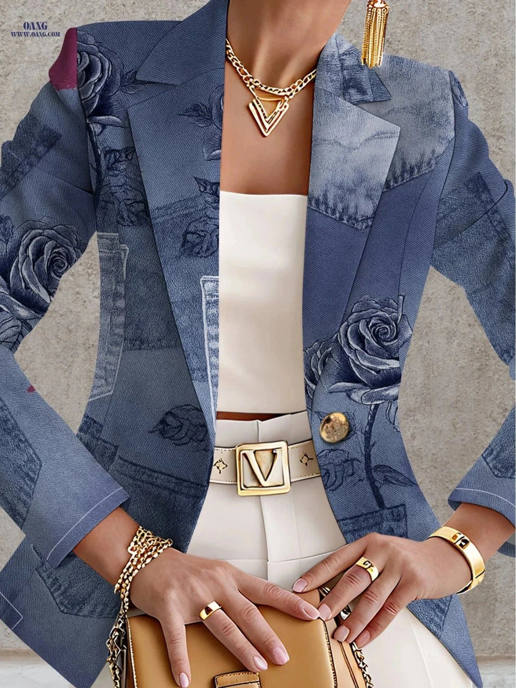 Elegant Autumn Printed Coat - Long Sleeve Casual Women's Outerwear   OAXG Mixed Color / S