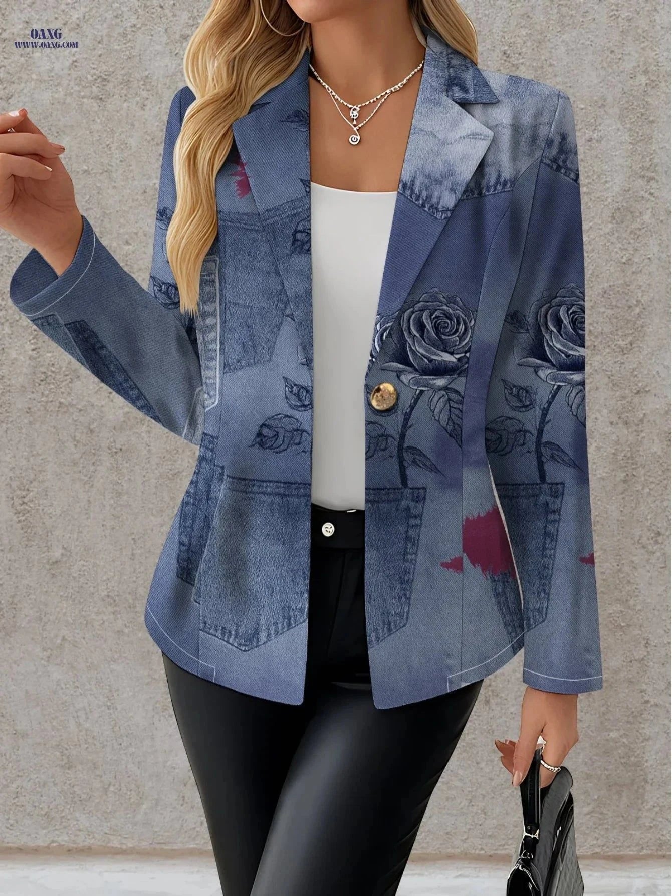 Elegant Autumn Printed Coat - Long Sleeve Casual Women's Outerwear   OAXG Mixed Color / S