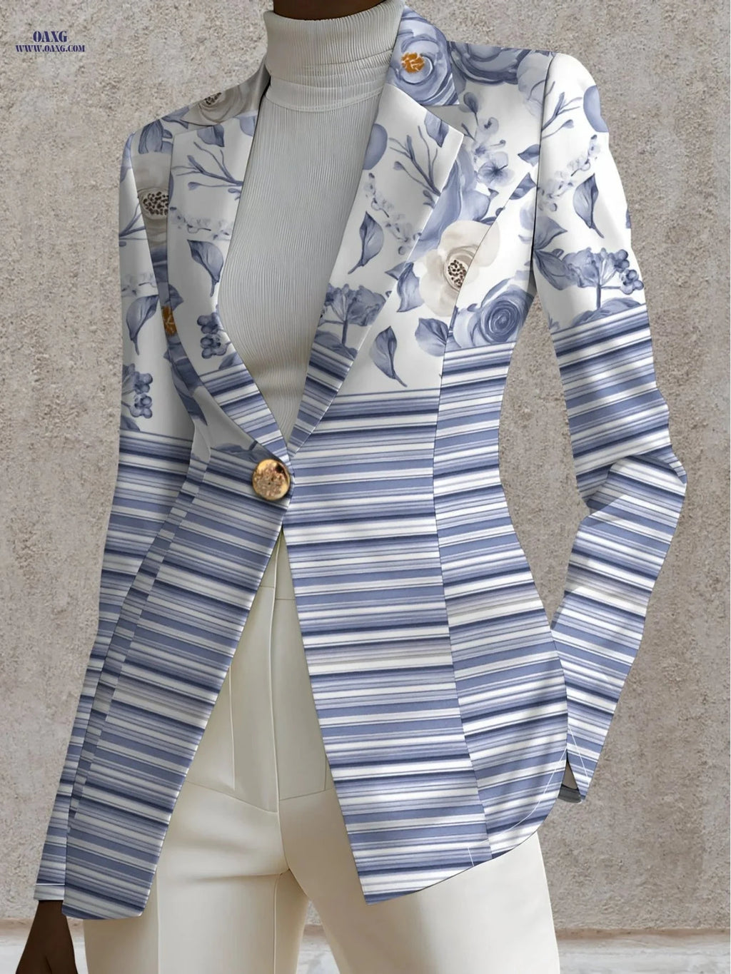 Elegant Autumn Women's Coat - Floral Pattern, Long Sleeve Jacket   OAXG 
