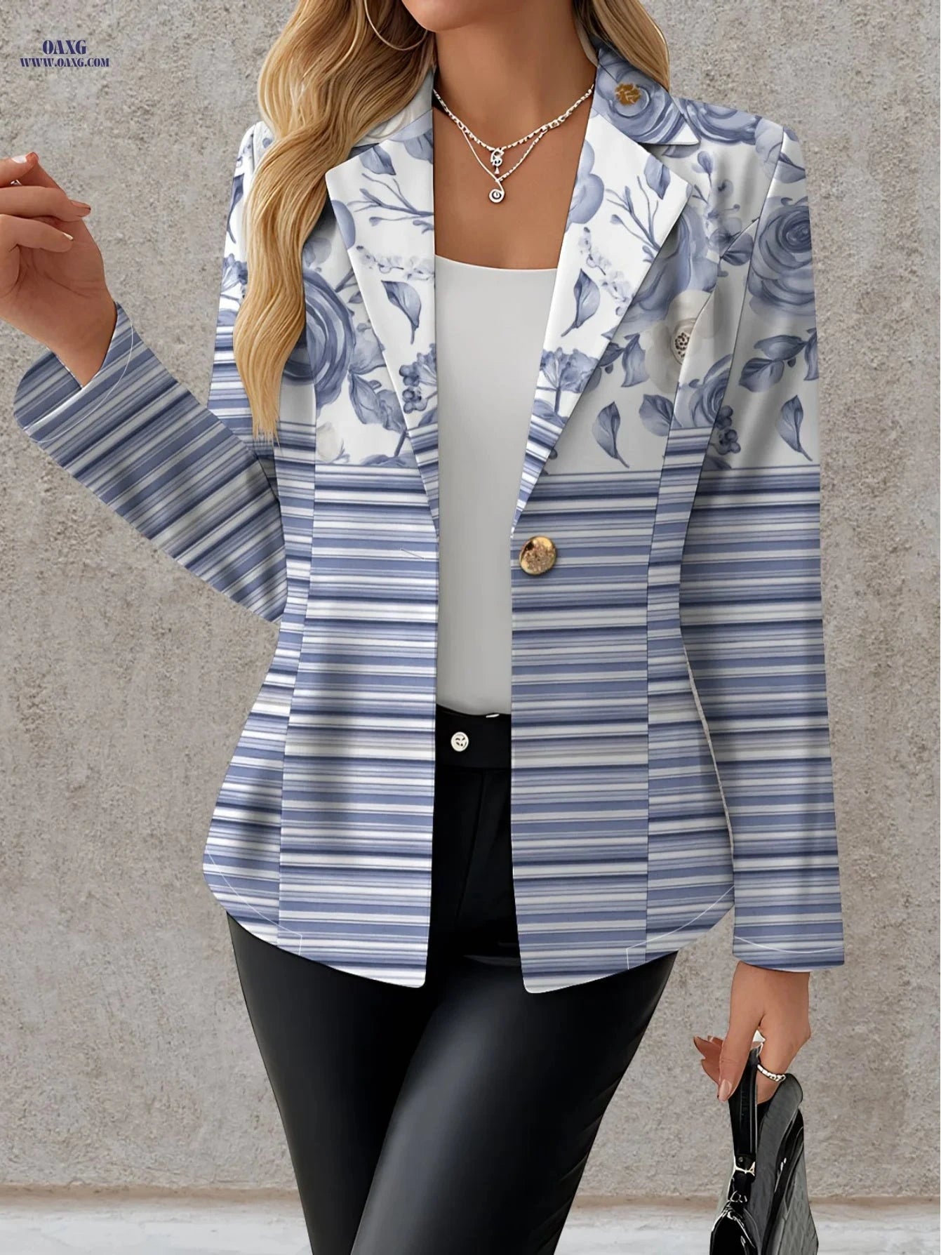 Elegant Autumn Women's Coat - Floral Pattern, Long Sleeve Jacket   OAXG Mixed Color / S