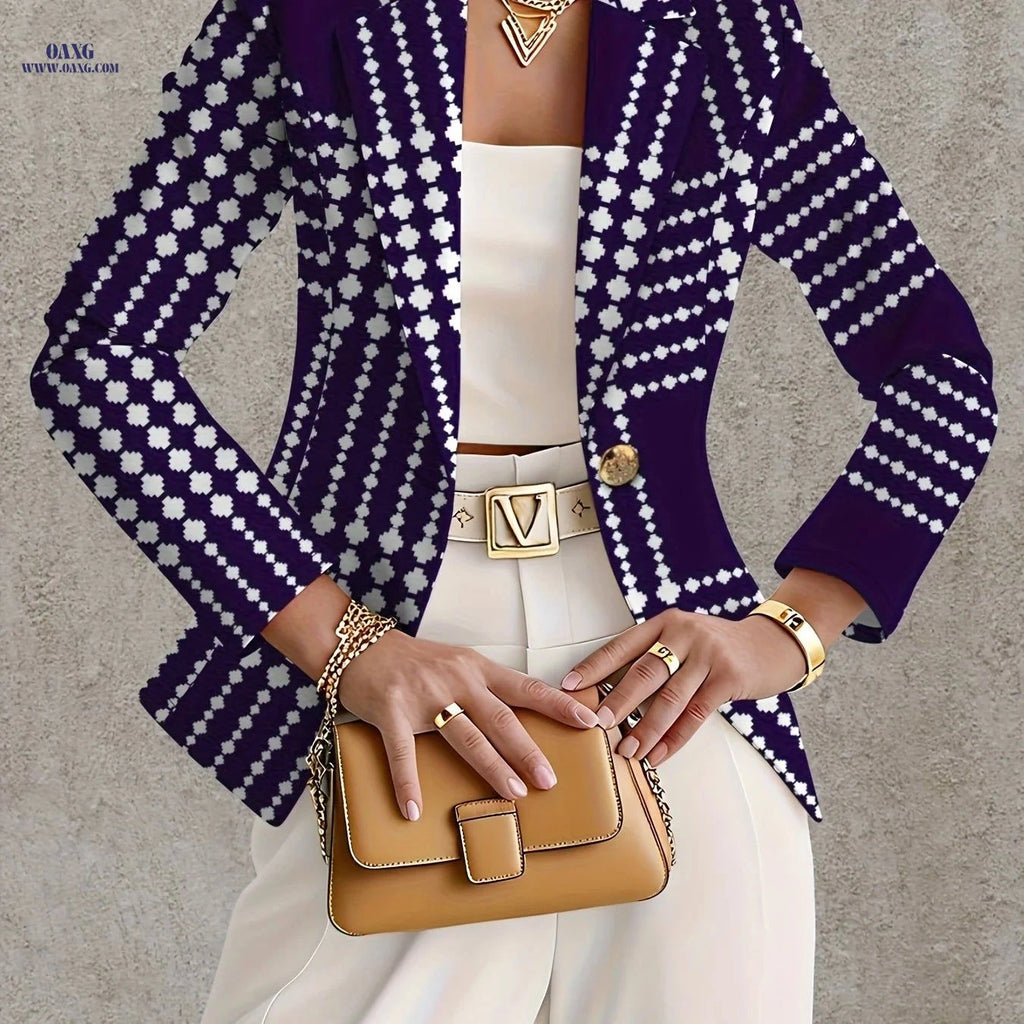 Elegant Autumn Women's Coat - Long Sleeve Floral Pattern Jacket   OAXG Mixed Color / S