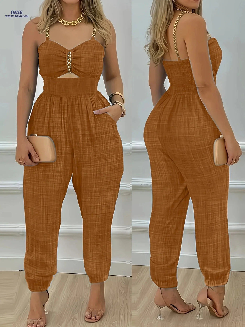 Elegant Backless Jumpsuit for Festivals & Casual Outings - Fitted Style   OAXG Blue / S