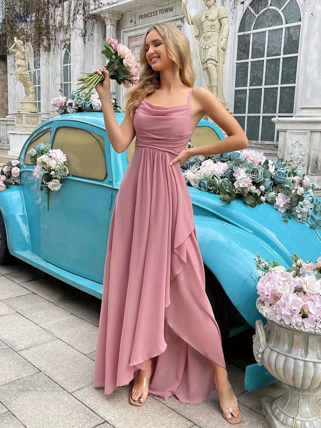 Elegant Backless Spaghetti Strap Dress - Ruffled Fit & Flare Style   OAXG 