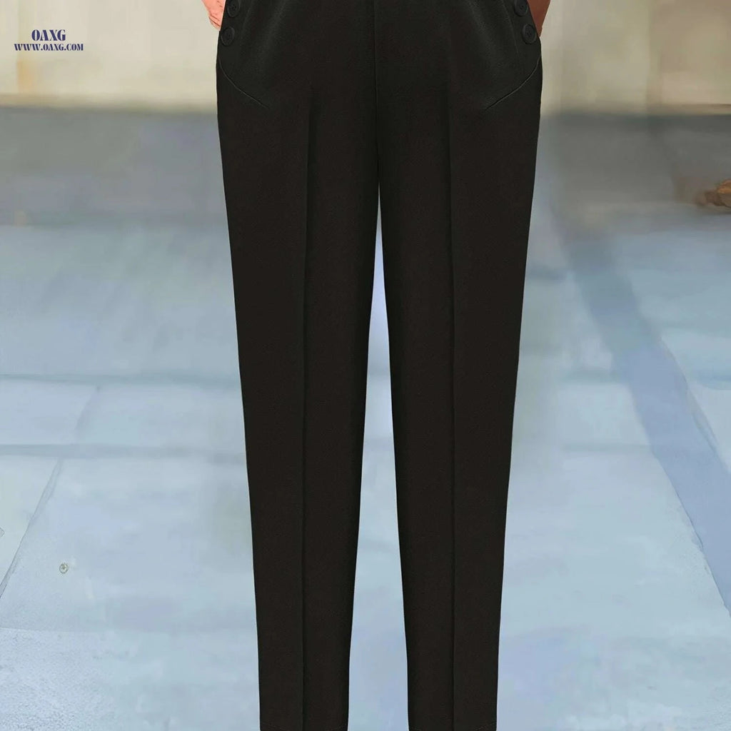 Elegant Beige Women's Pants - Sophisticated Non-Stretch Office Trousers   OAXG Black / S