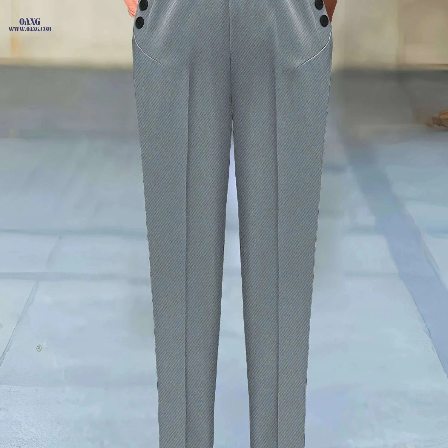 Elegant Beige Women's Pants - Sophisticated Non-Stretch Office Trousers   OAXG Black / S