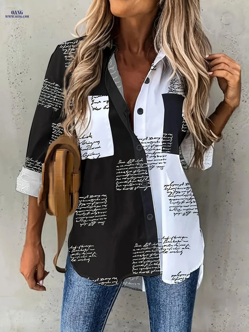 Elegant Black and White Blouse - Versatile Spring/Summer Style   OAXG Mixed colors / S
