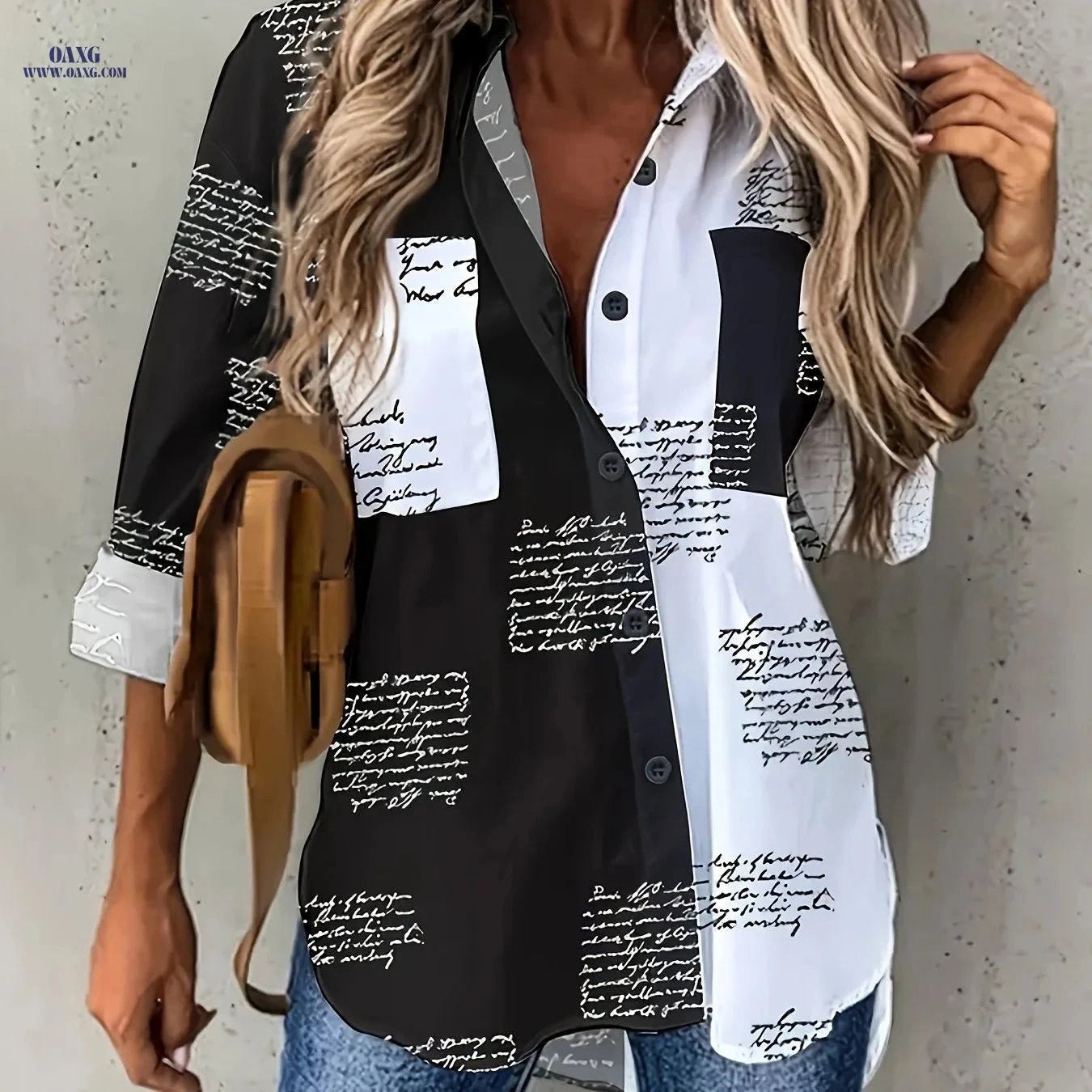 Elegant Black and White Blouse - Versatile Spring/Summer Style   OAXG Mixed colors / S