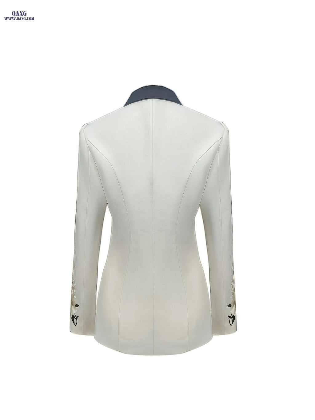 Elegant Black and White Floral Blazer - Slim Fit for Office Use   OAXG White / S