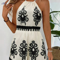Elegant Black and White Printed Jumpsuit for Stylish Women   OAXG Black Flower On White Background / XS