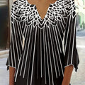 Elegant Black And White Striped V-Neck T-Shirt | Spring-Summer Collection, Versatile All-Season Wear   OAXG Black / S