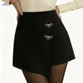 Elegant Black Bow-Adorned Shorts - Perfect for Office & Parties   OAXG Black / XS