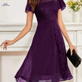 Elegant Black Lace & Sequin Bridesmaid Dress - Midi Length Cocktail Gown   OAXG 