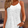 Elegant Black Lace-Trimmed V-Neck Tank Top for Women - Summer Style   OAXG White / S
