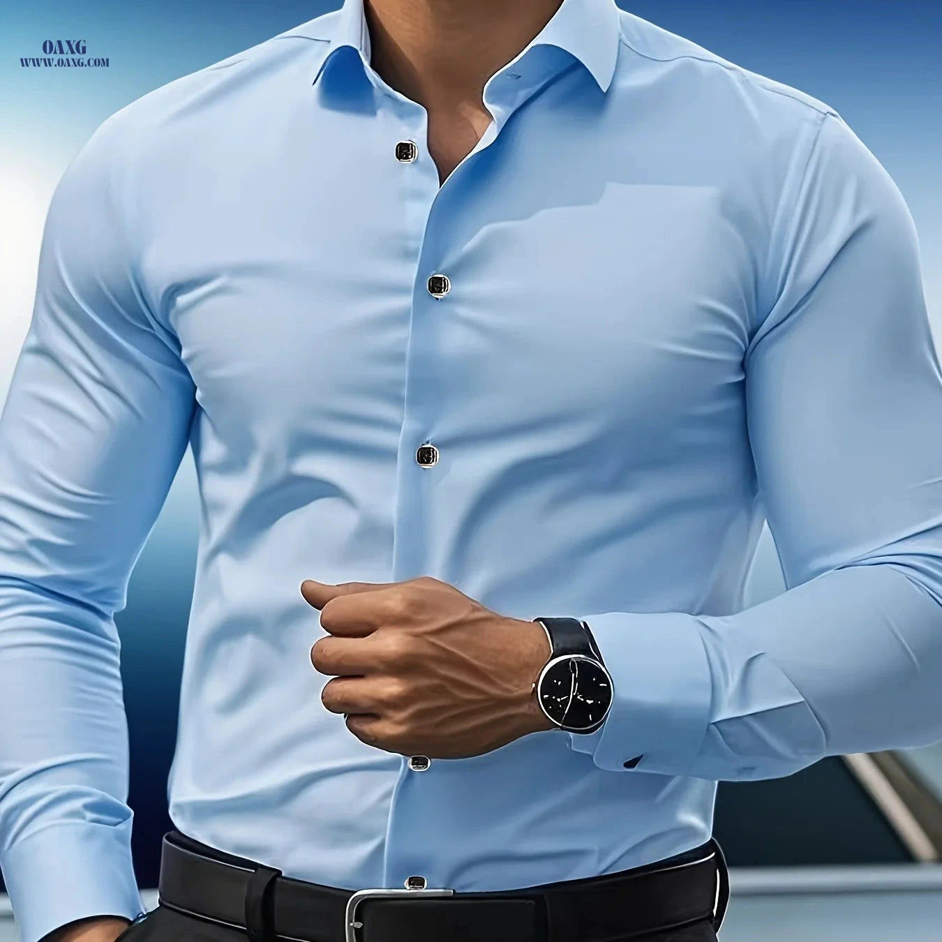 Elegant Black Long Sleeve Button-Up Shirt - Casual & Formal Wear   OAXG 