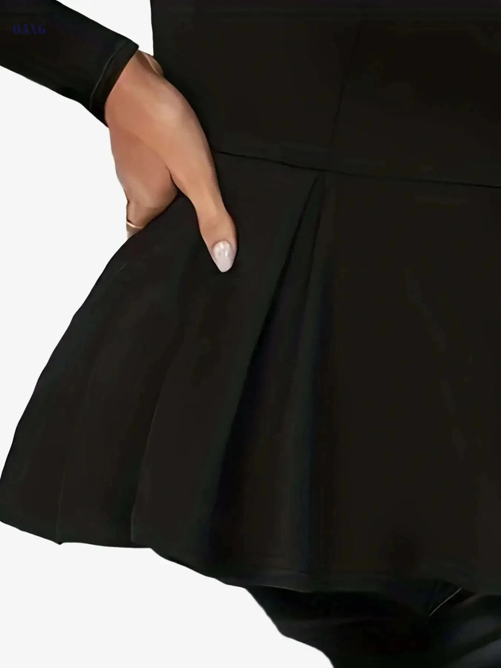 Elegant Black Long Sleeve Top for Women - Polyester, Crew Neck   OAXG Black / S