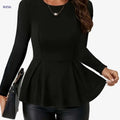 Elegant Black Long Sleeve Top for Women - Polyester, Crew Neck   OAXG Black / S