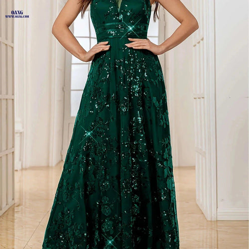 Elegant Black Sequined Dress for Women - Waist-Cinching Party Gown   OAXG Royal Blue / XS