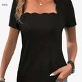 Elegant Black Square Neck T-Shirt - Women's Casual & Dressy Top   OAXG Black / S