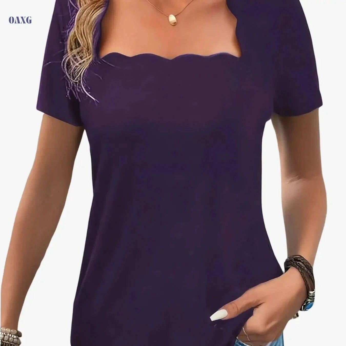Elegant Black Square Neck T-Shirt - Women's Casual & Dressy Top   OAXG Black / S