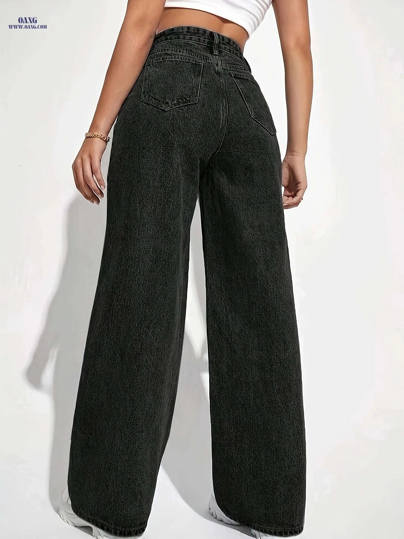 Elegant Black Stretchy Straight-Leg Pants - All-Season Casual Wear   OAXG Black / XS