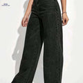 Elegant Black Stretchy Straight-Leg Pants - All-Season Casual Wear   OAXG Black / XS