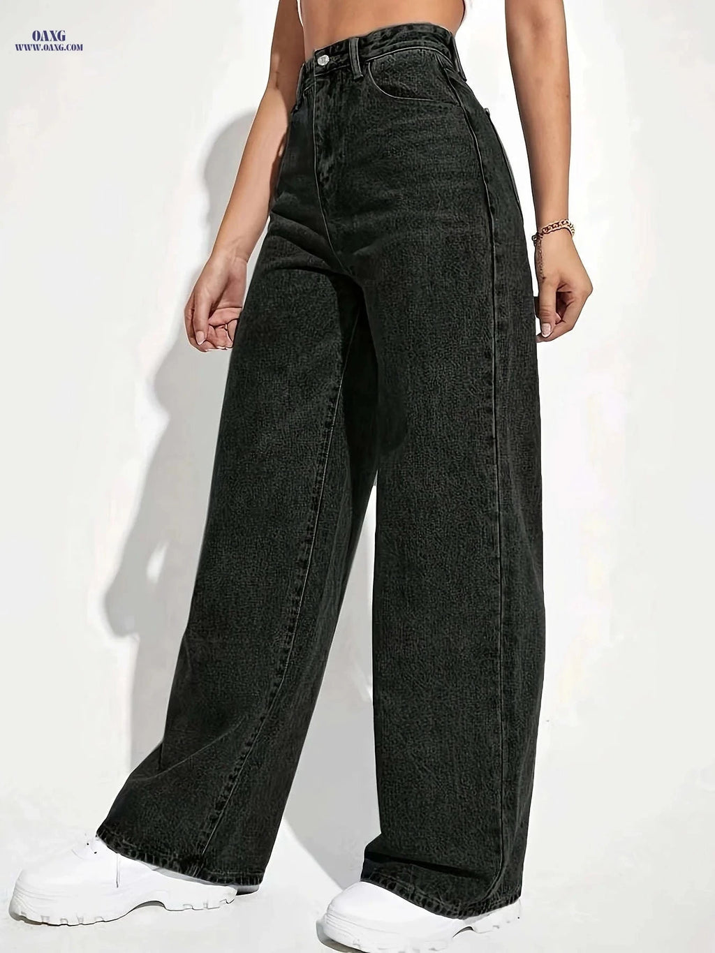 Elegant Black Stretchy Straight-Leg Pants - All-Season Casual Wear   OAXG Black / XS