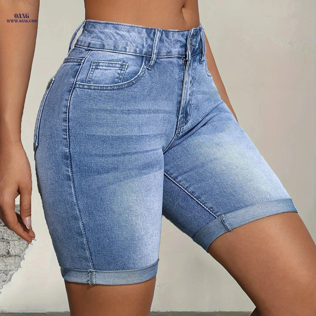 Elegant Blue Cat Whiskers Mid-Pants - High Stretch Cotton Denim   OAXG 