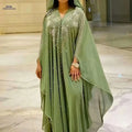 Elegant Blue Geometric Maxi Dress - Three Quarter Sleeves, Perfect for Summer   OAXG Dark Green / One-size
