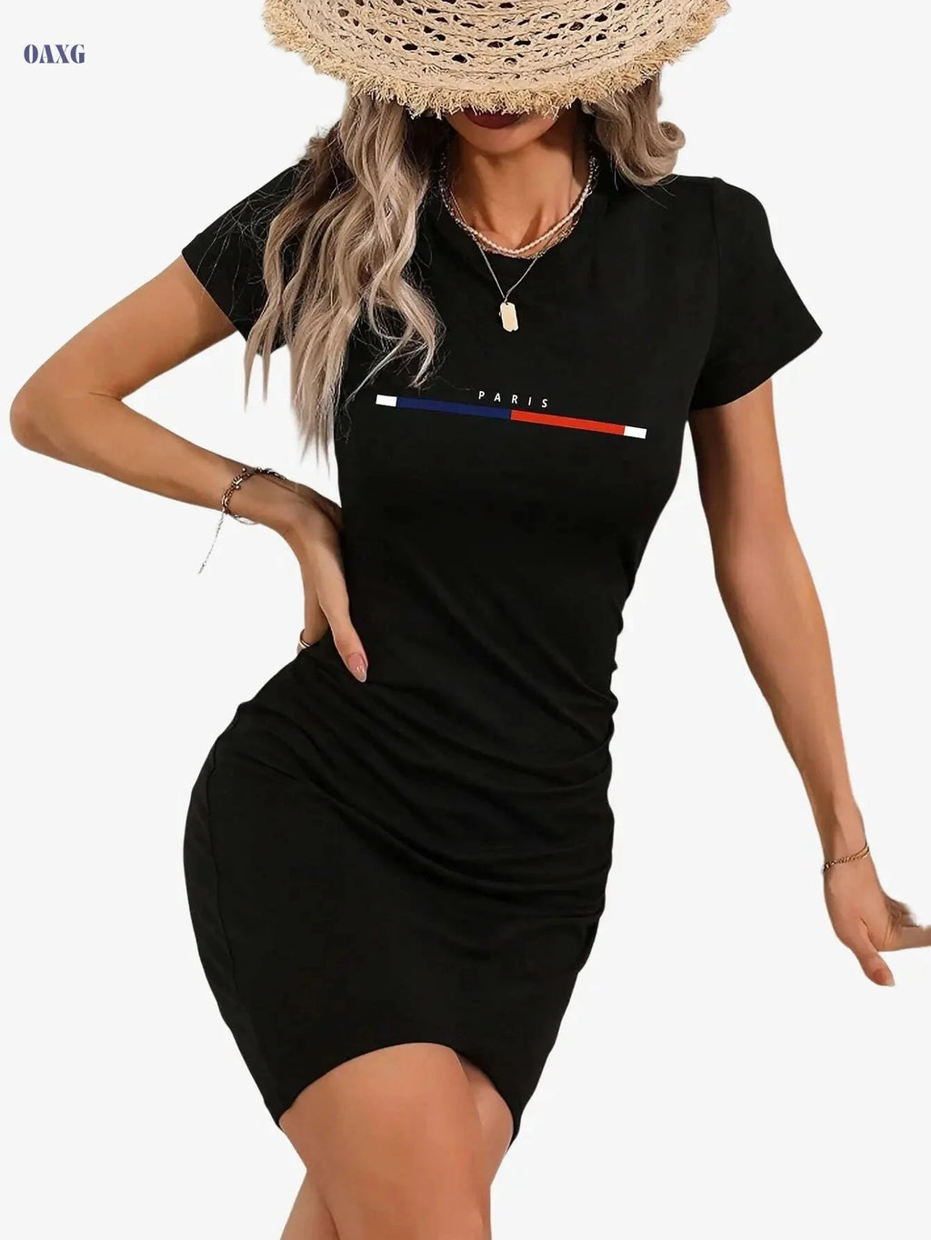 Elegant Bodycon Jumpsuit - Artistic Print, Round Neck, Breathable Fabric   OAXG 