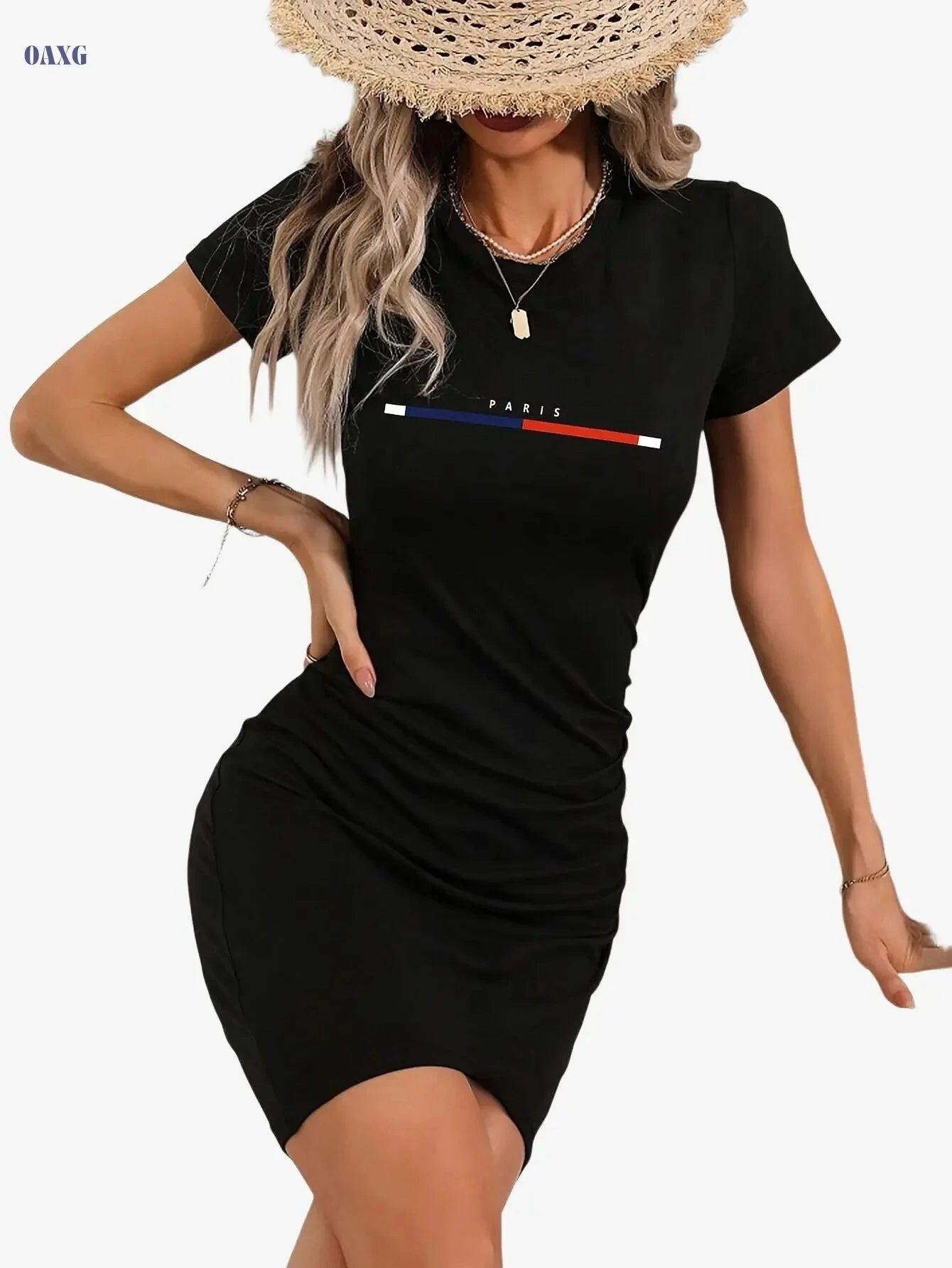 Elegant Bodycon Jumpsuit - Artistic Print, Round Neck, Breathable Fabric   OAXG 