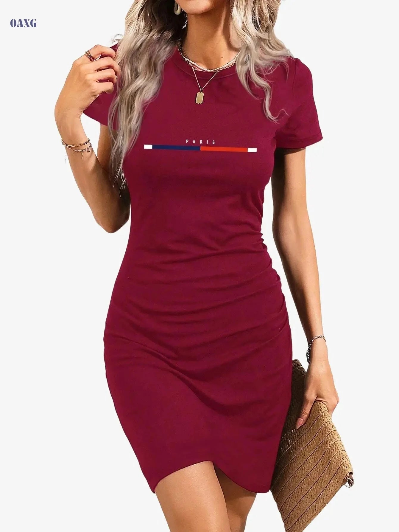Elegant Bodycon Jumpsuit - Artistic Print, Round Neck, Breathable Fabric   OAXG 