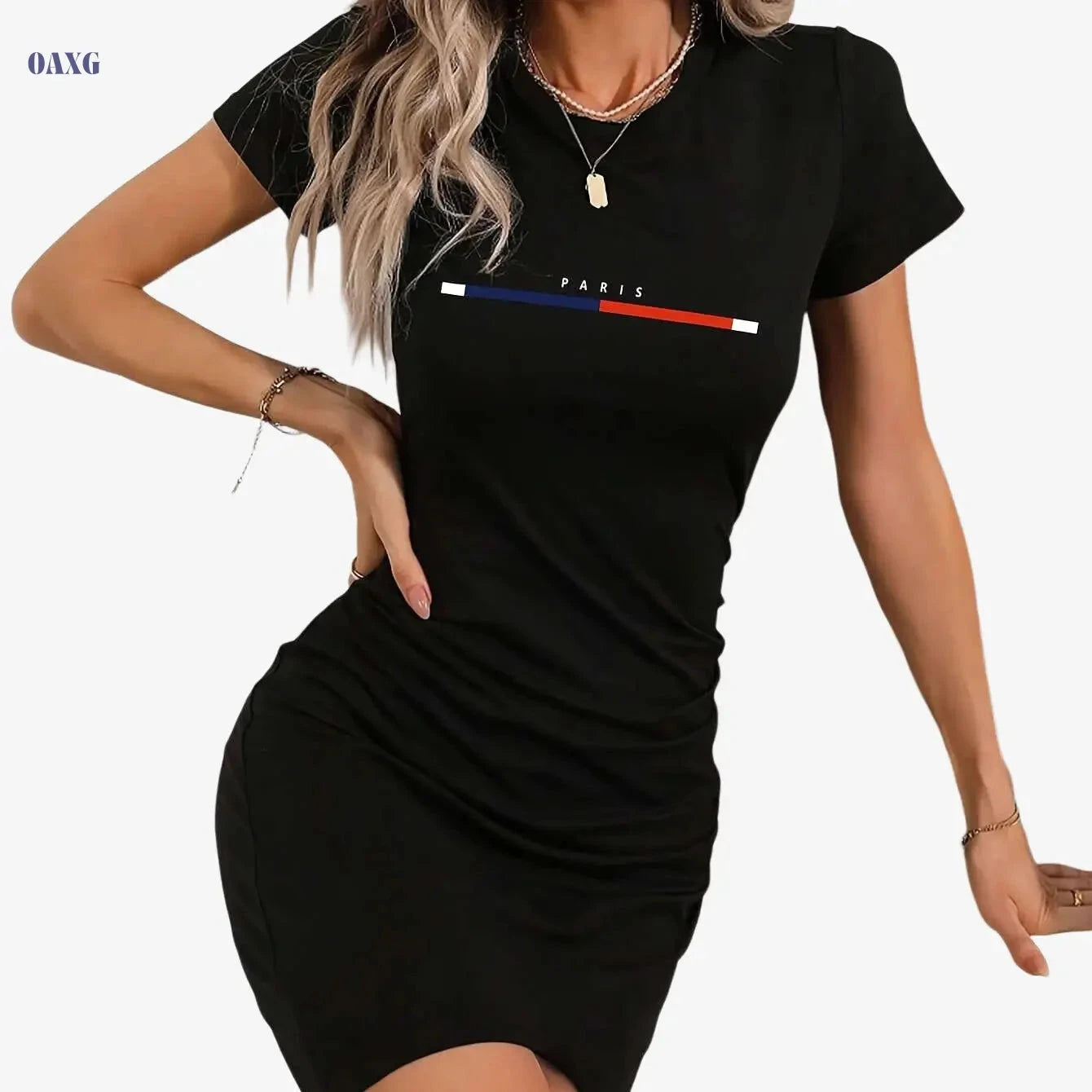 Elegant Bodycon Jumpsuit - Artistic Print, Round Neck, Breathable Fabric   OAXG Black / XL