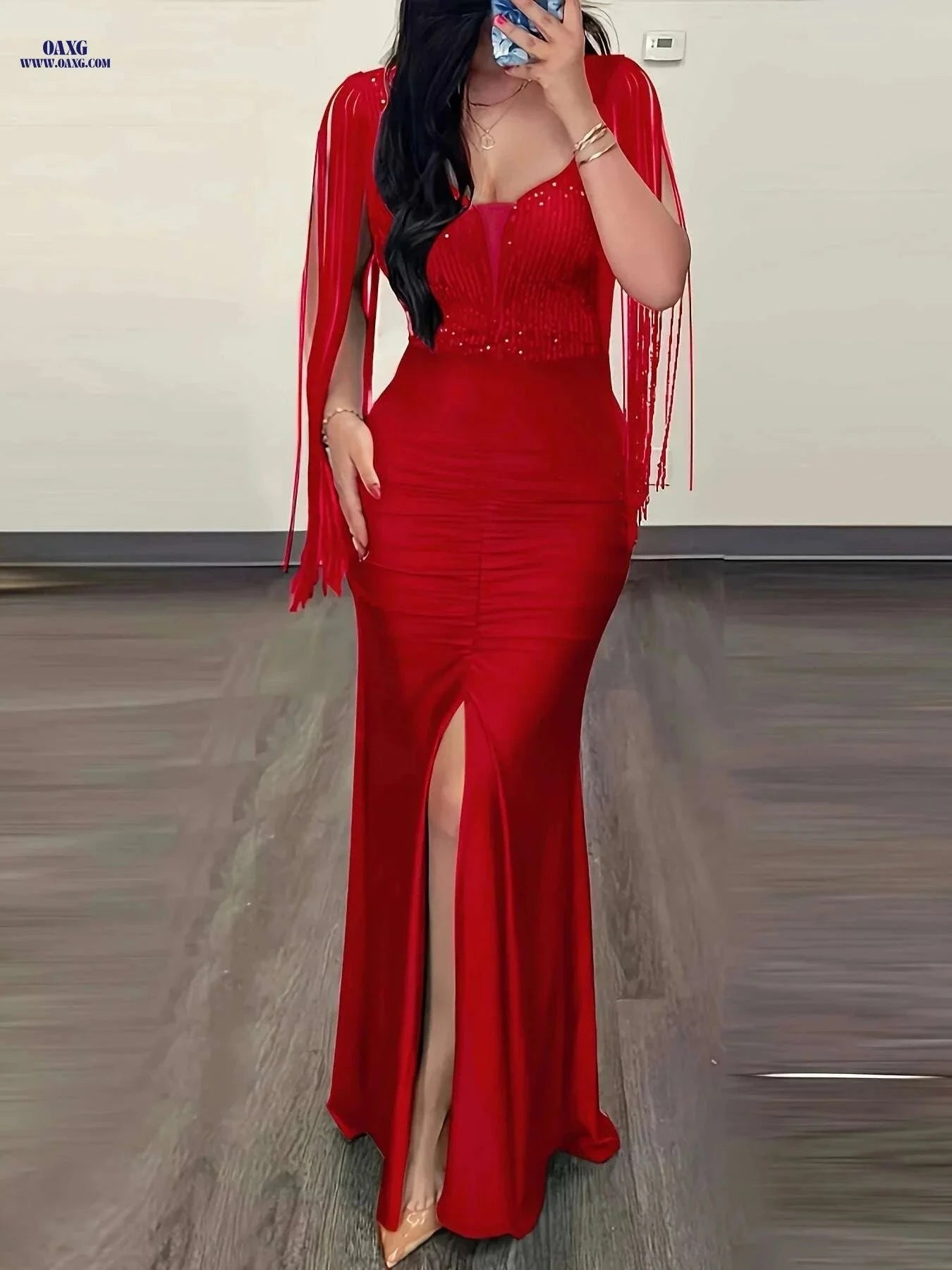 Elegant Bodycon Party Dress with Tassel Trim & Cut Out Back   OAXG 