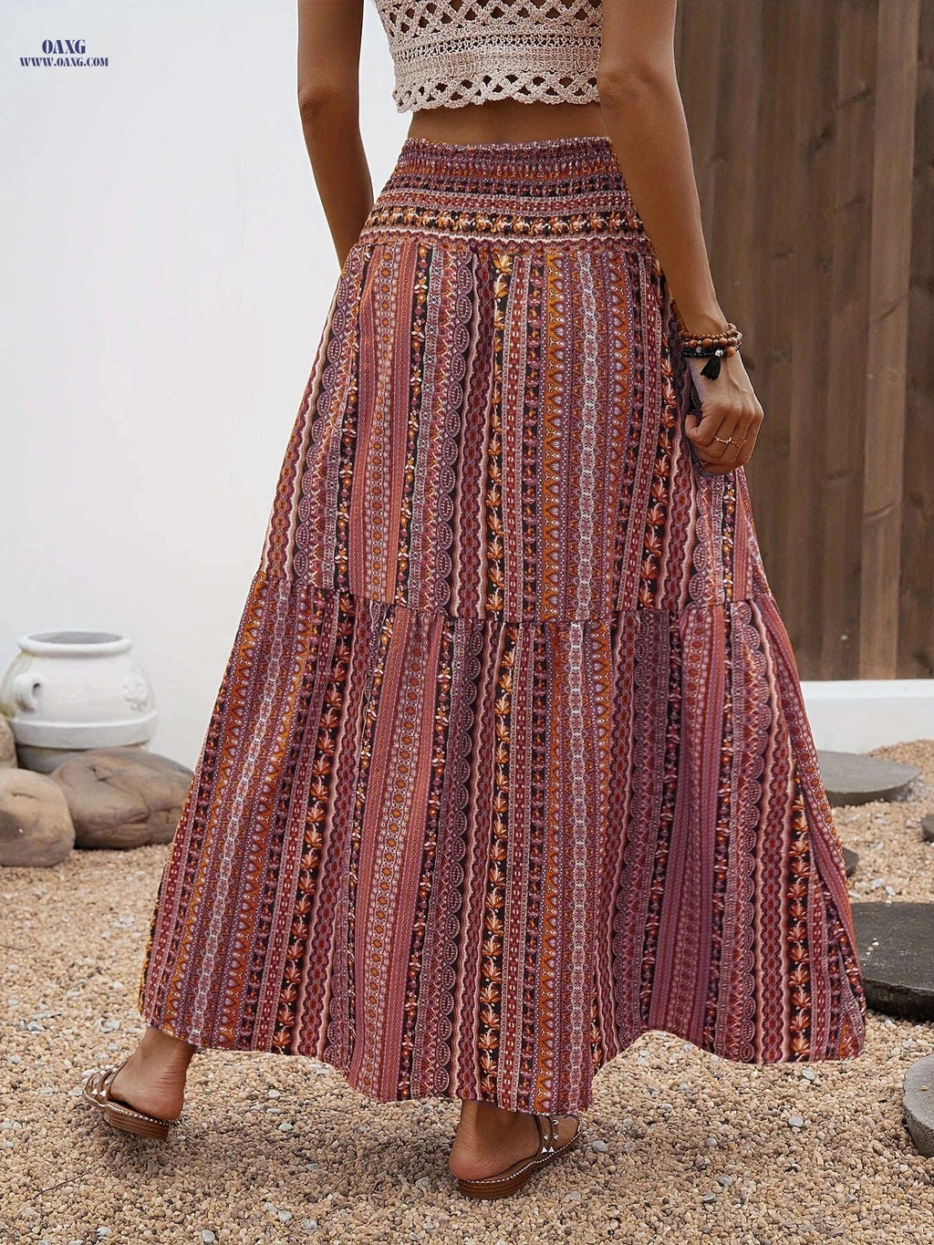 Elegant Bohemian Maxi Skirt - Floral Print, High-Rise Design for Women   OAXG 