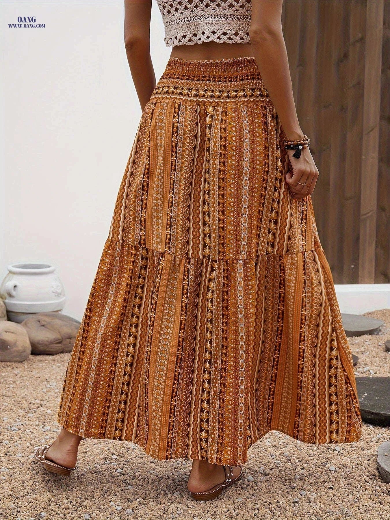 Elegant Bohemian Maxi Skirt - Floral Print, High-Rise Design for Women   OAXG Mixed Color / S