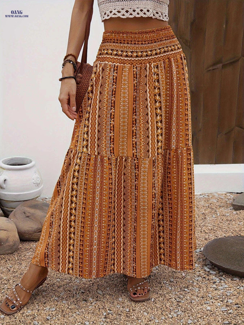 Elegant Bohemian Maxi Skirt - Floral Print, High-Rise Design for Women   OAXG Mixed Color / S