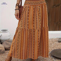 Elegant Bohemian Maxi Skirt - Floral Print, High-Rise Design for Women   OAXG 