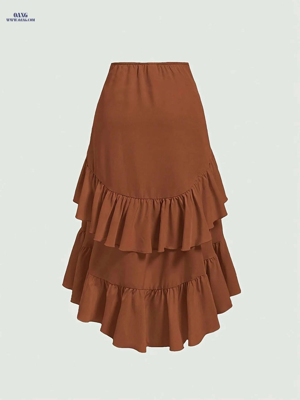 Elegant Brown Asymmetrical Ruffle Hem Skirt - Spring & Fall Style   OAXG Loess Ochre / S