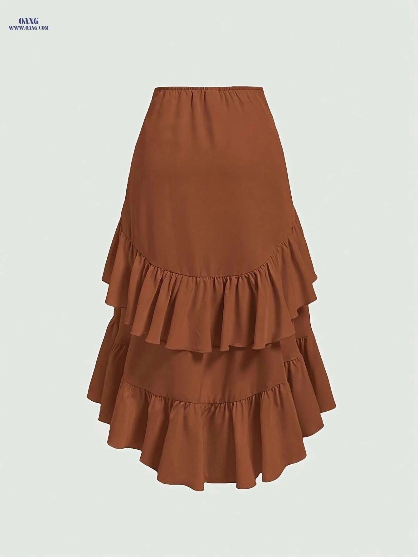 Elegant Brown Asymmetrical Ruffle Hem Skirt - Spring & Fall Style   OAXG Loess Ochre / S