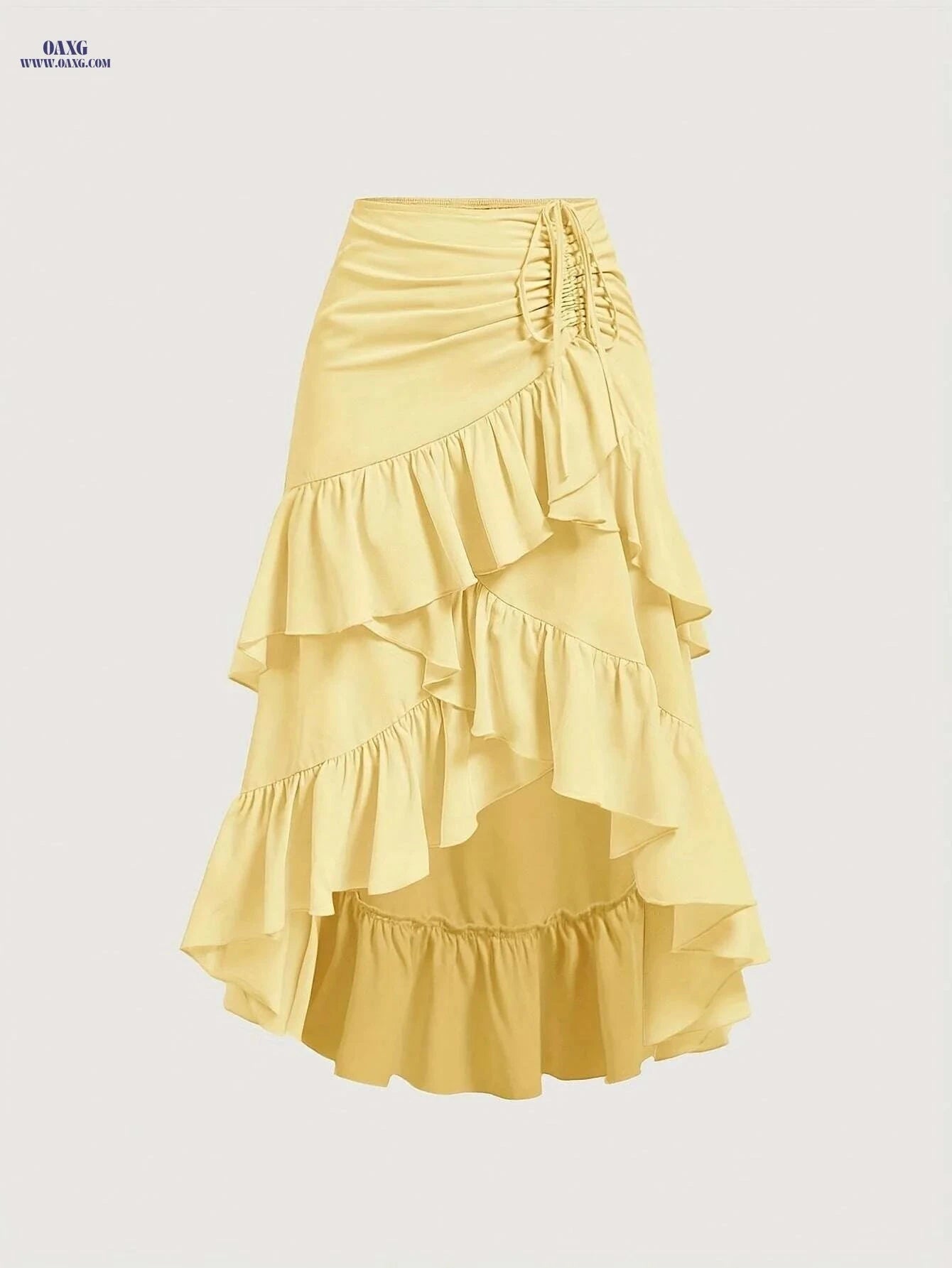 Elegant Brown Asymmetrical Ruffle Hem Skirt - Spring & Fall Style   OAXG Loess Ochre / S