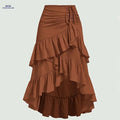 Elegant Brown Asymmetrical Ruffle Hem Skirt - Spring & Fall Style   OAXG 