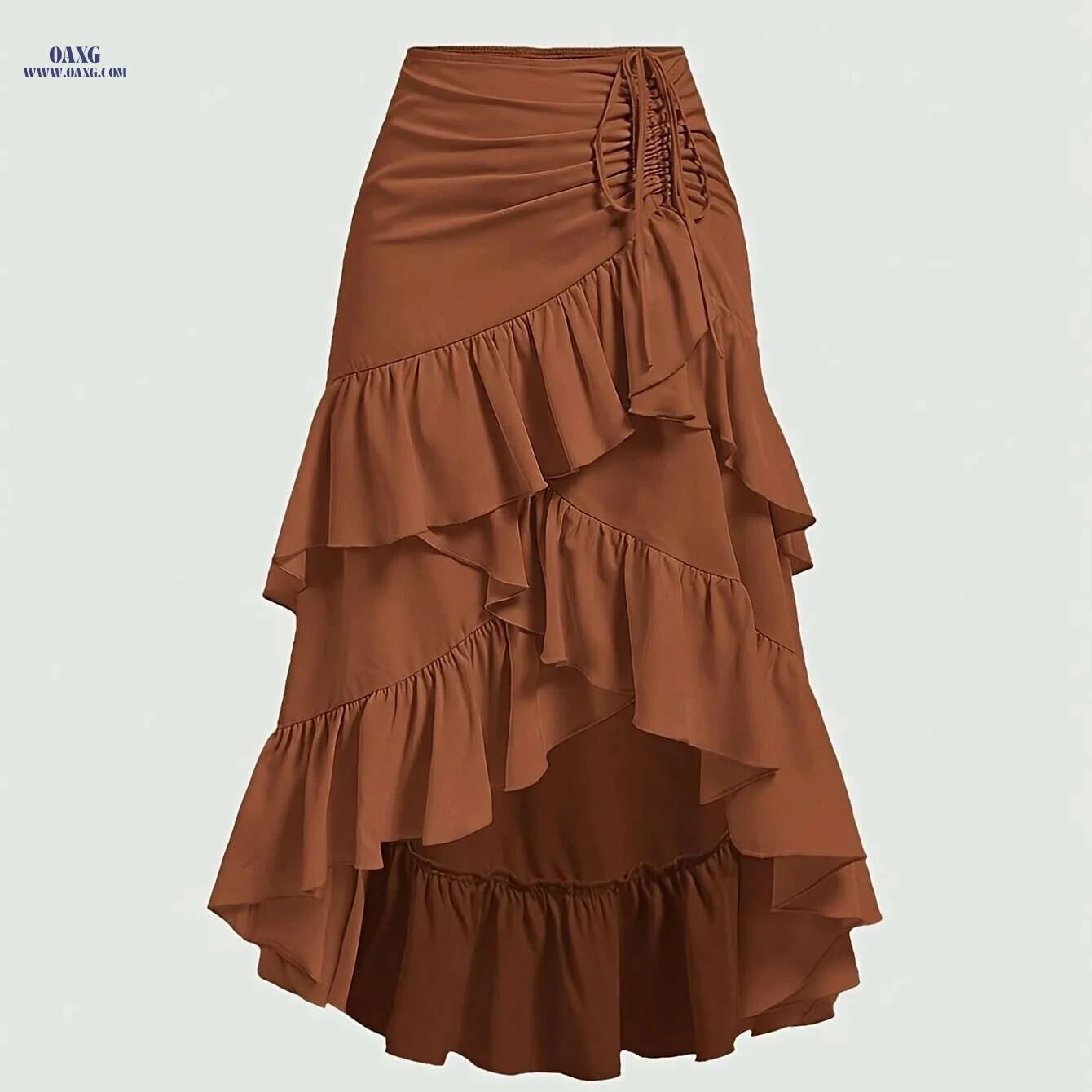 Elegant Brown Asymmetrical Ruffle Hem Skirt - Spring & Fall Style   OAXG 