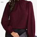 Elegant Brown Long Sleeve Blouse - Ruffle Collar Chic Top for Women   OAXG 