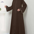 Elegant Brown Rhinestone Abaya Dress - Long Sleeve Loose Fit Fashion   OAXG Coffee color / S