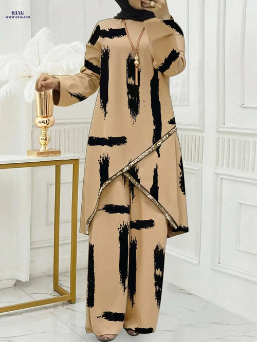 Elegant Brown Women's Abaya - Long Sleeve, Wide-Leg Design   OAXG A-Brown / S