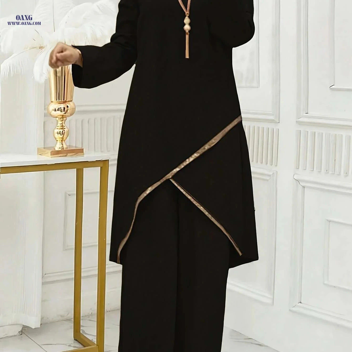 Elegant Brown Women's Abaya - Long Sleeve, Wide-Leg Design   OAXG A-Brown / S
