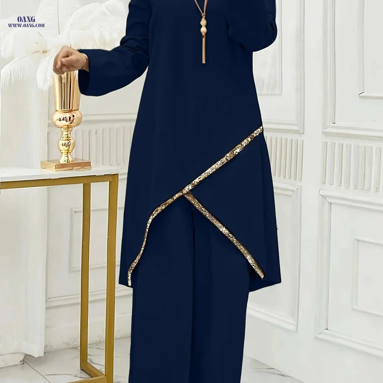 Elegant Brown Women's Abaya - Long Sleeve, Wide-Leg Design   OAXG 