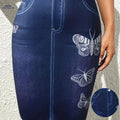 Elegant Butterfly Print High Waist Skirt - Casual Spring Style   OAXG Navy Blue / S
