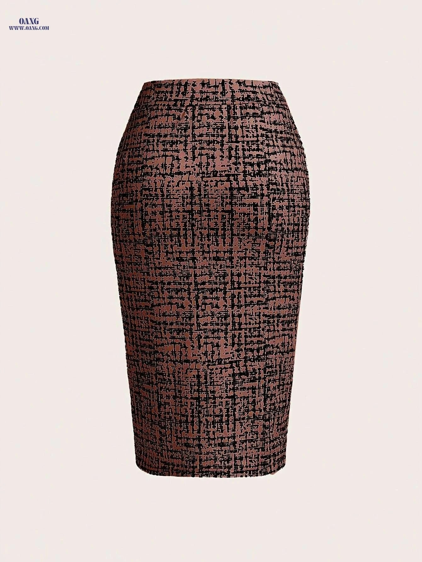 Elegant Buttoned Slit Pencil Skirt - Perfect for Spring & Fall Seasons   OAXG Black And White / S