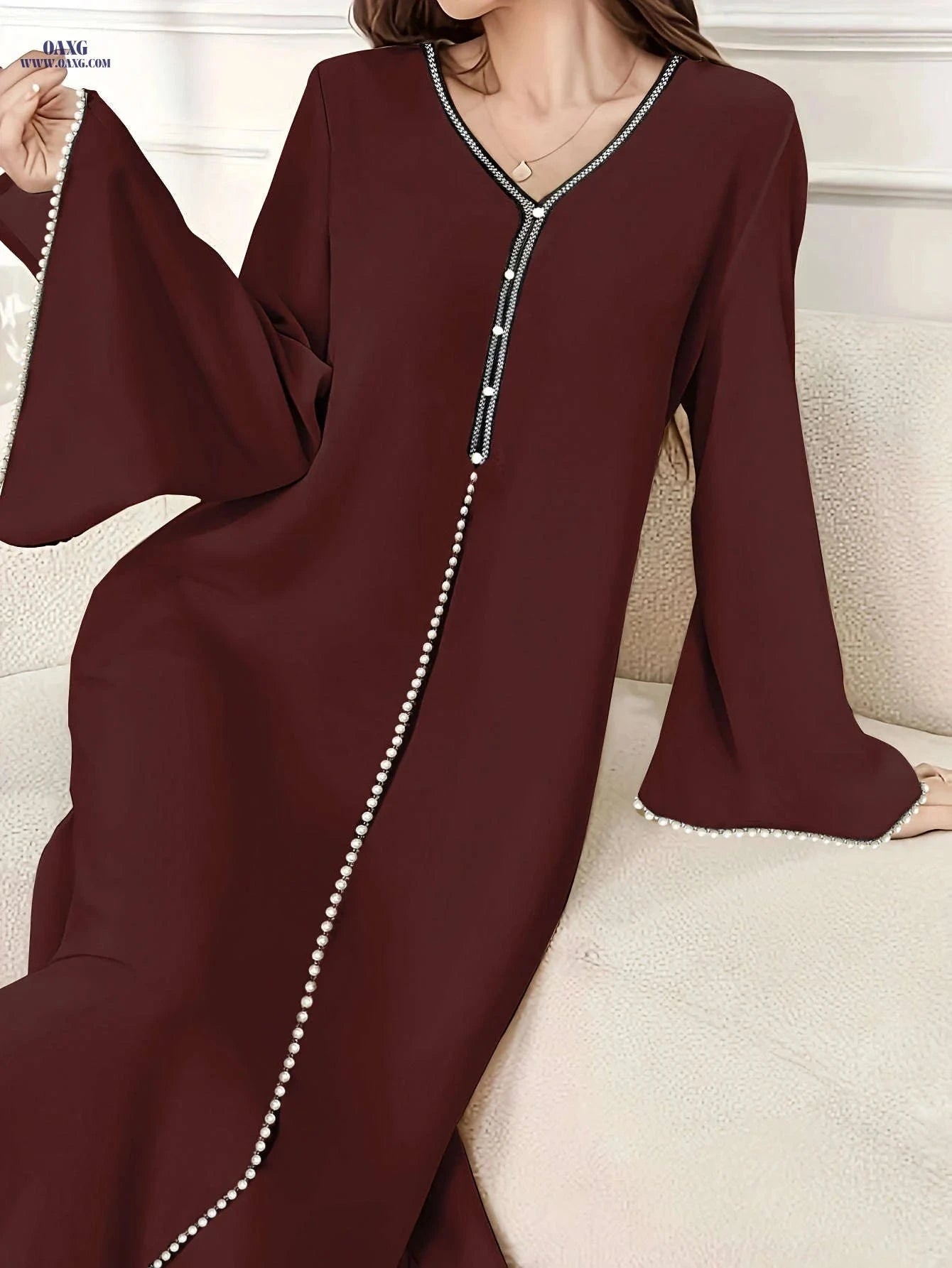 Elegant Casual Dress for Women - Split Sleeves, Ideal for Ramadan   OAXG Apricot / S